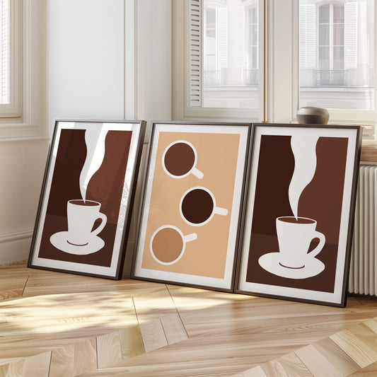 Steamy Sips: Minimalist Coffee Poster Set, Set of 3, D089