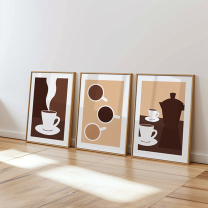 Steamy Sips: Minimalist Coffee Poster Set, Set of 3, D089