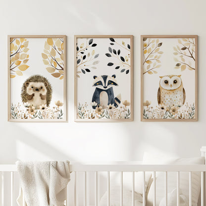 Adorable Woodland Animal Prints for Nursery Decor, Set of 3, N091