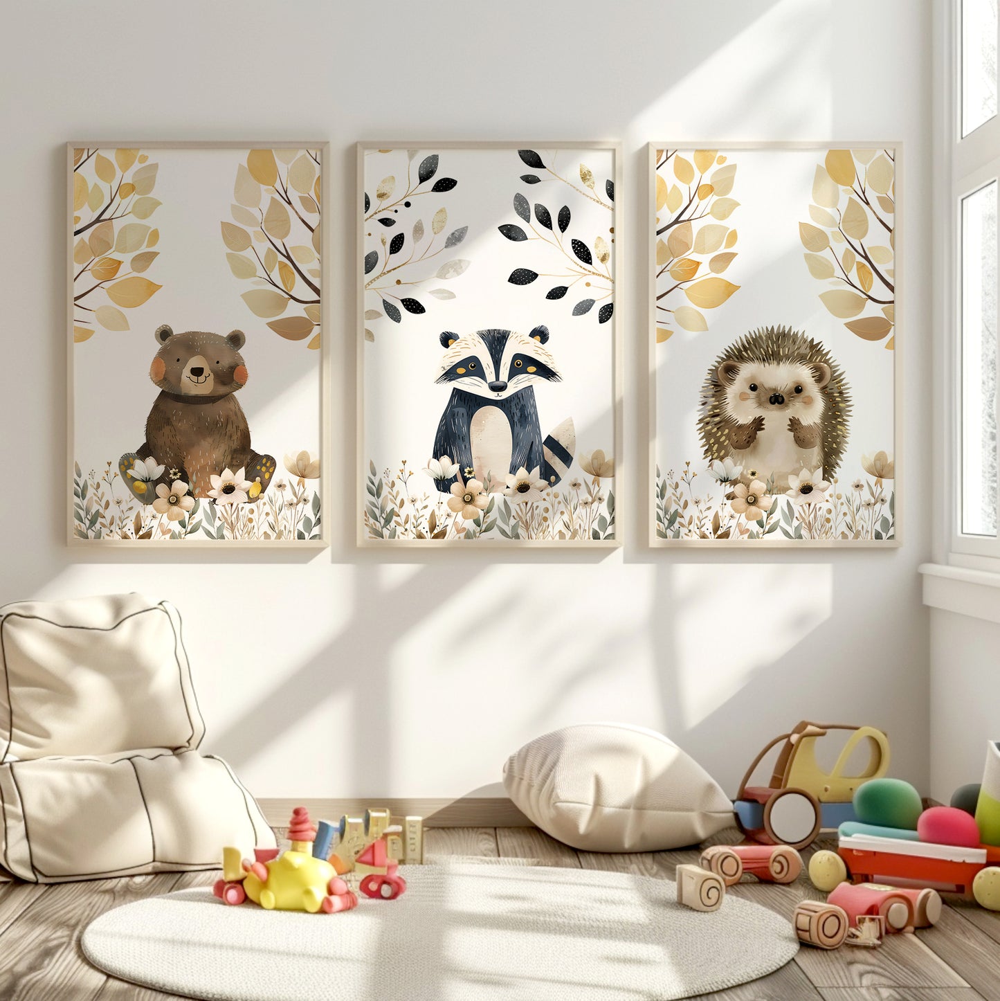 Adorable Woodland Animal Prints for Nursery Decor, Set of 3, N091