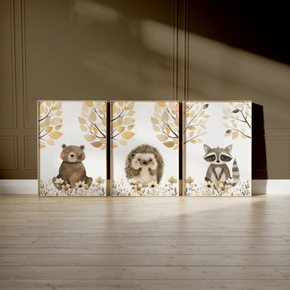 Adorable Woodland Animal Prints for Nursery Decor, Set of 3, N091