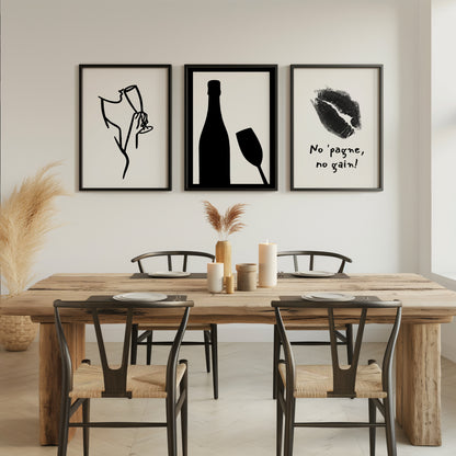 Toast to Elegance: Monochrome Champagne Art Trio, Set of 3, D092