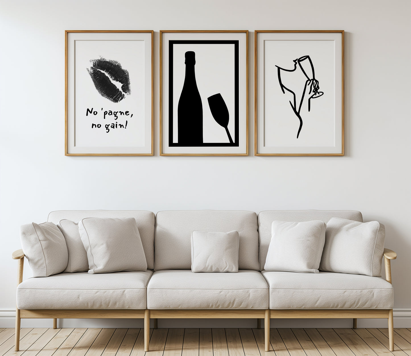 Toast to Elegance: Monochrome Champagne Art Trio, Set of 3, D092