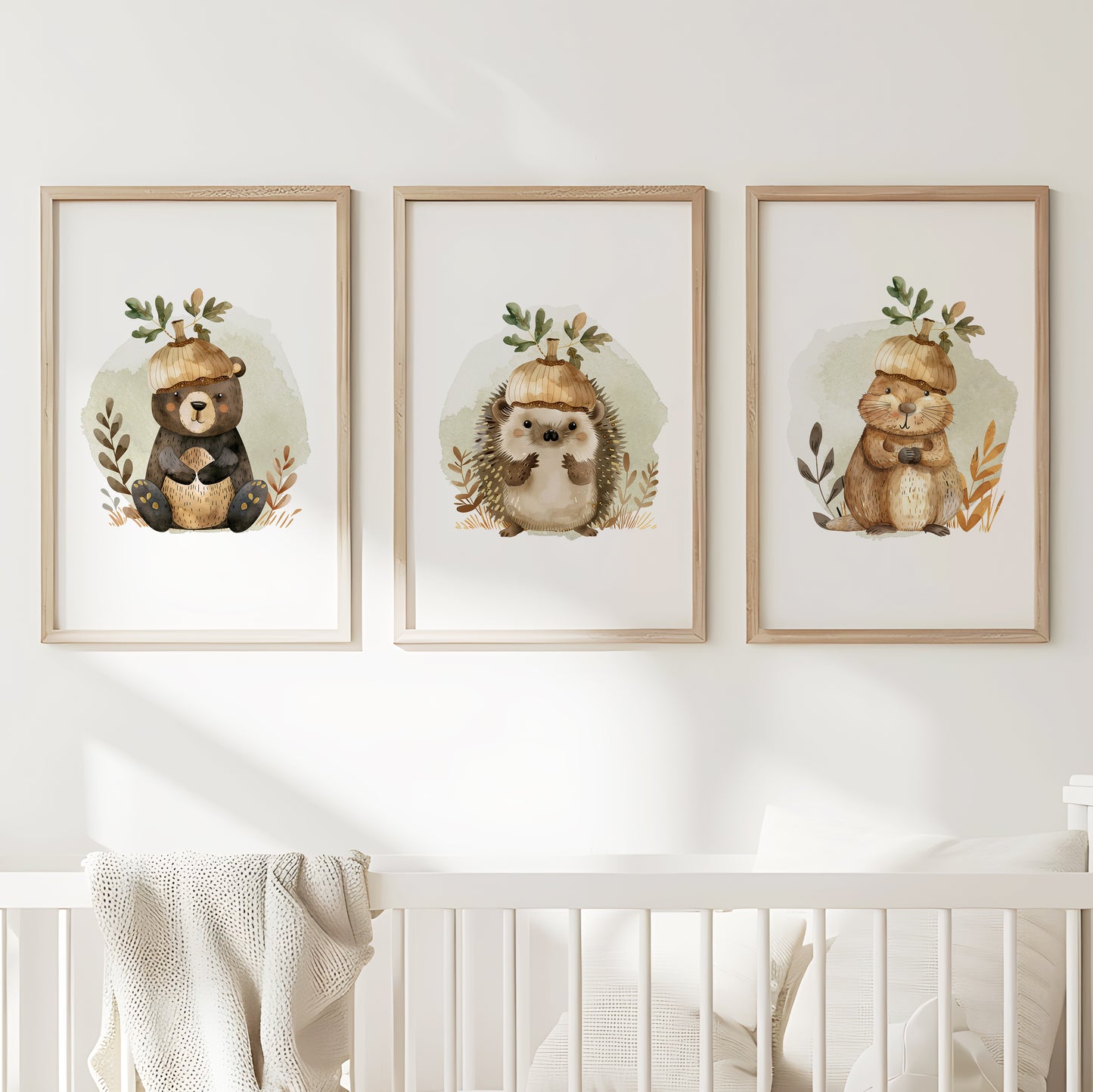 Woodland Acorn Friends - Nursery Animal Wall Art, Set of 3, N093