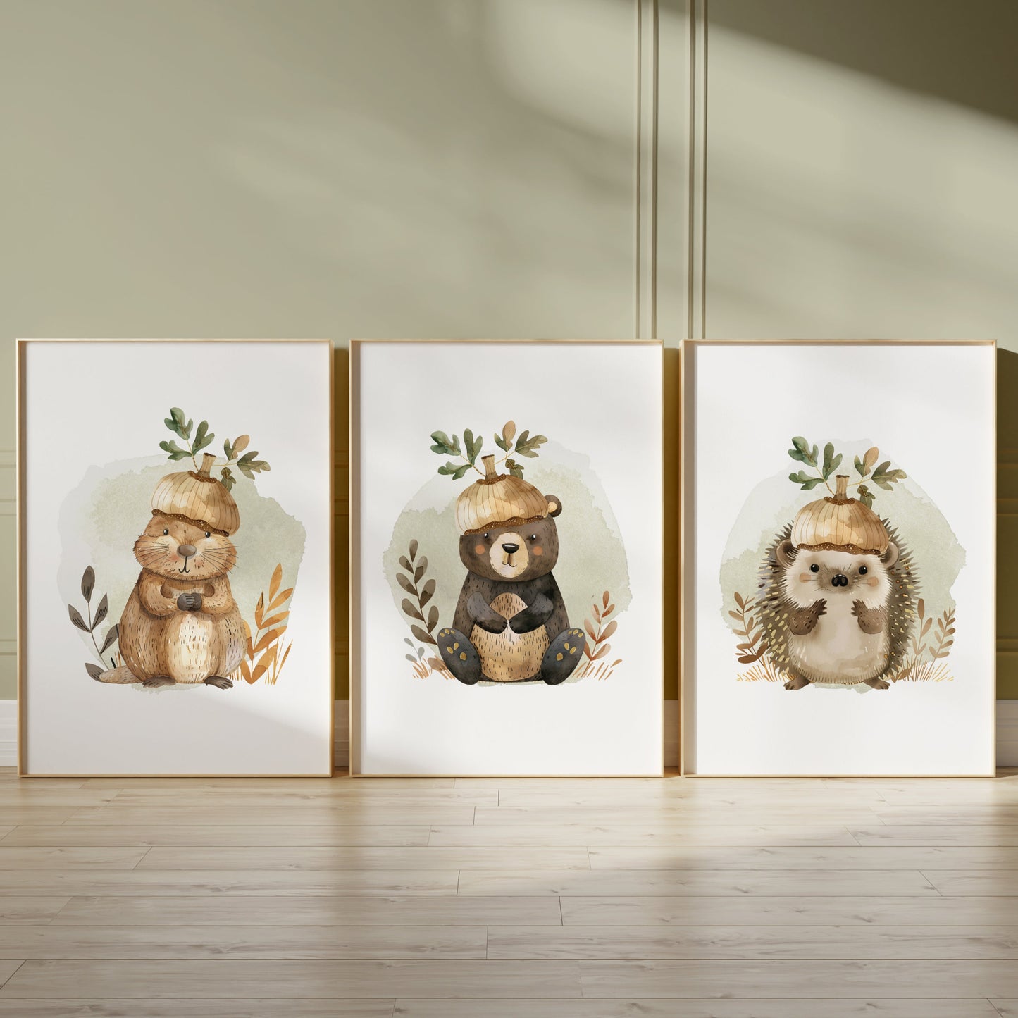 Woodland Acorn Friends - Nursery Animal Wall Art, Set of 3, N093