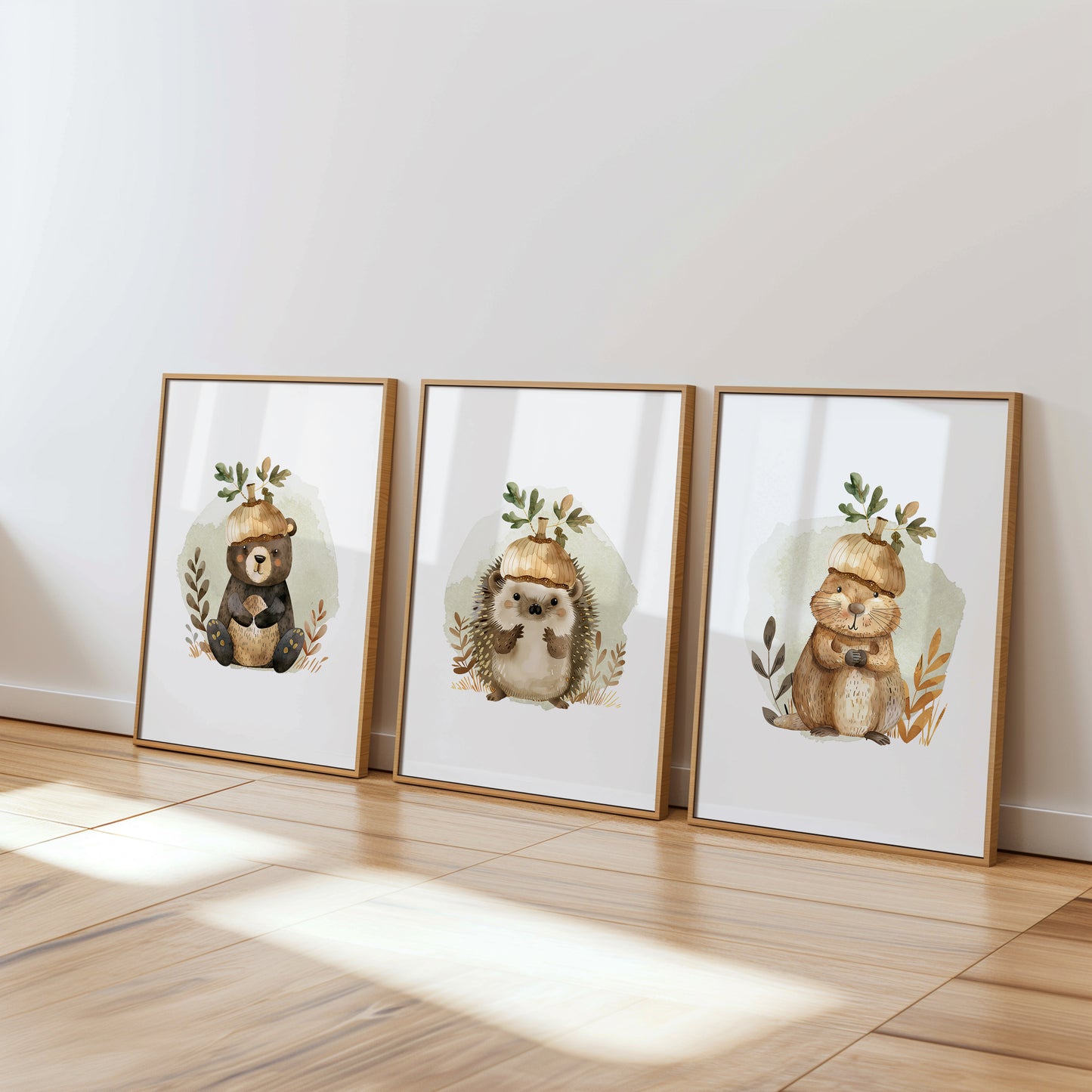 Woodland Acorn Friends - Nursery Animal Wall Art, Set of 3, N093