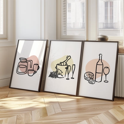 Line Art Harmony: Drinks and Elegance, Set of 3, D094