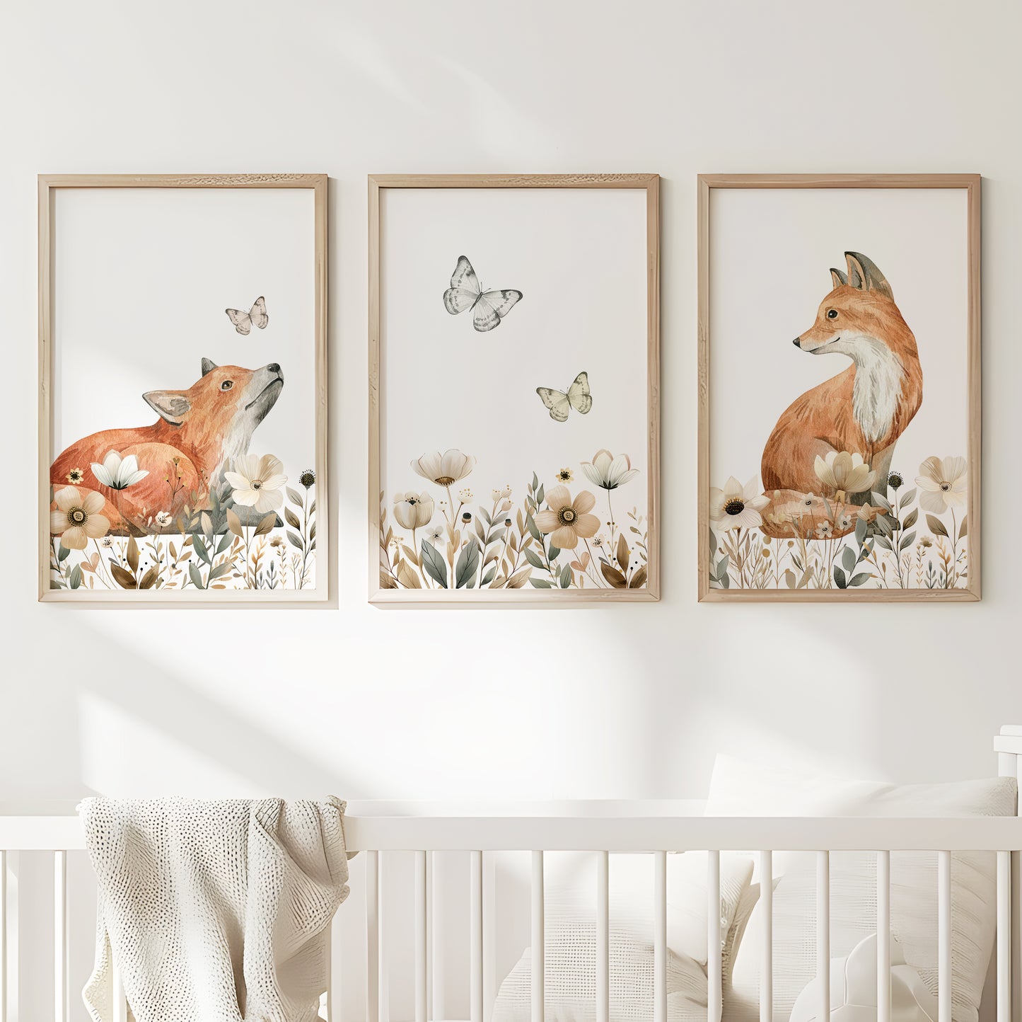 Tranquil Fox in Bloom, Set of 3, N095