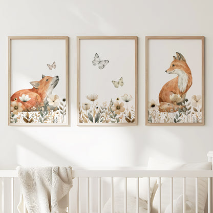 Tranquil Fox in Bloom, Set of 3, N095