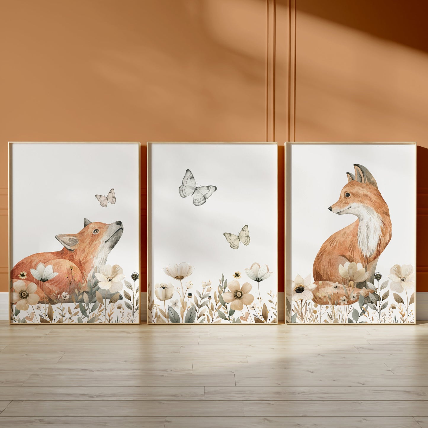 Tranquil Fox in Bloom, Set of 3, N095