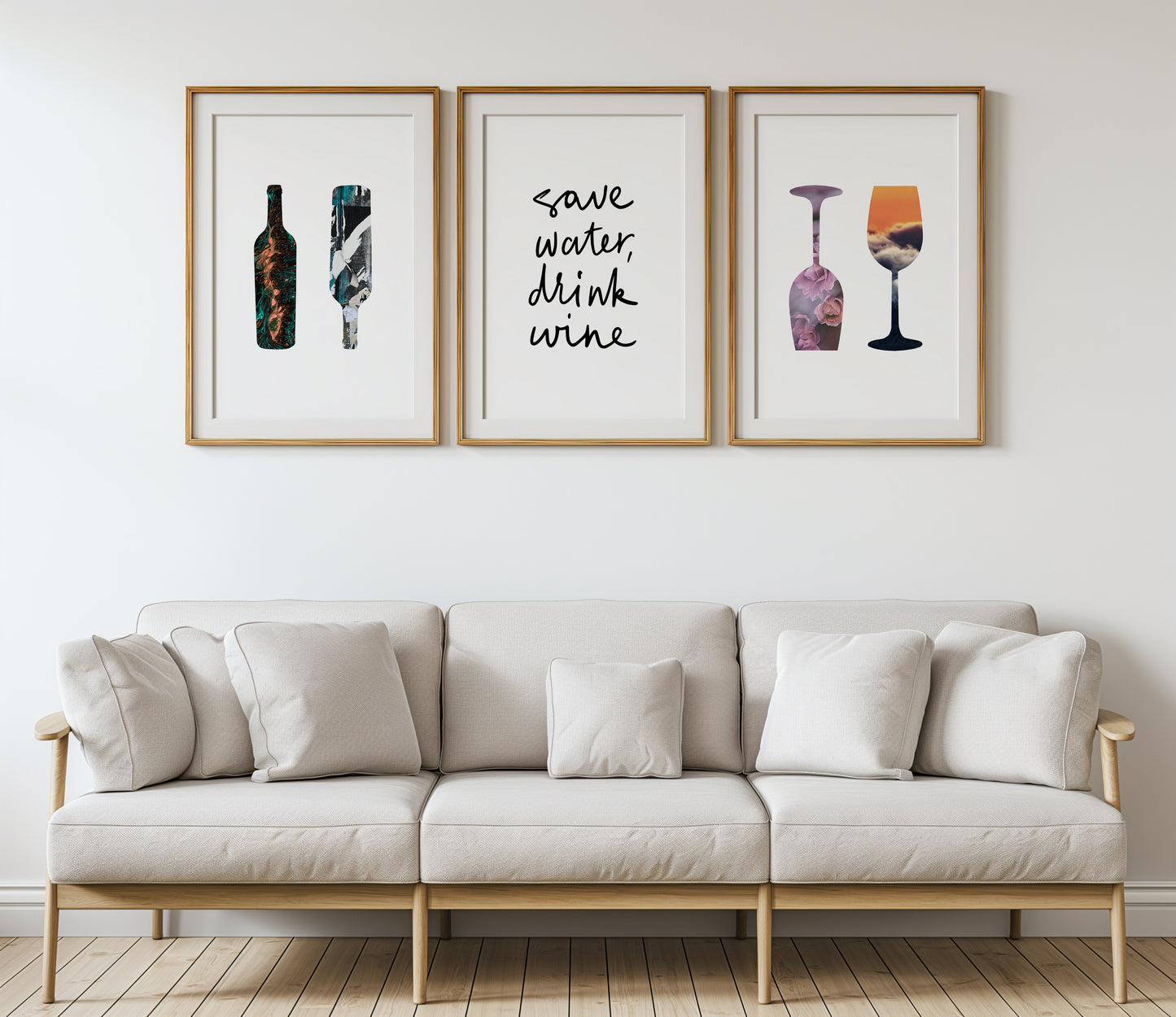 "Dreamy Wine Art Collection - Textured Bottles and Glasses, Set of 3, D095