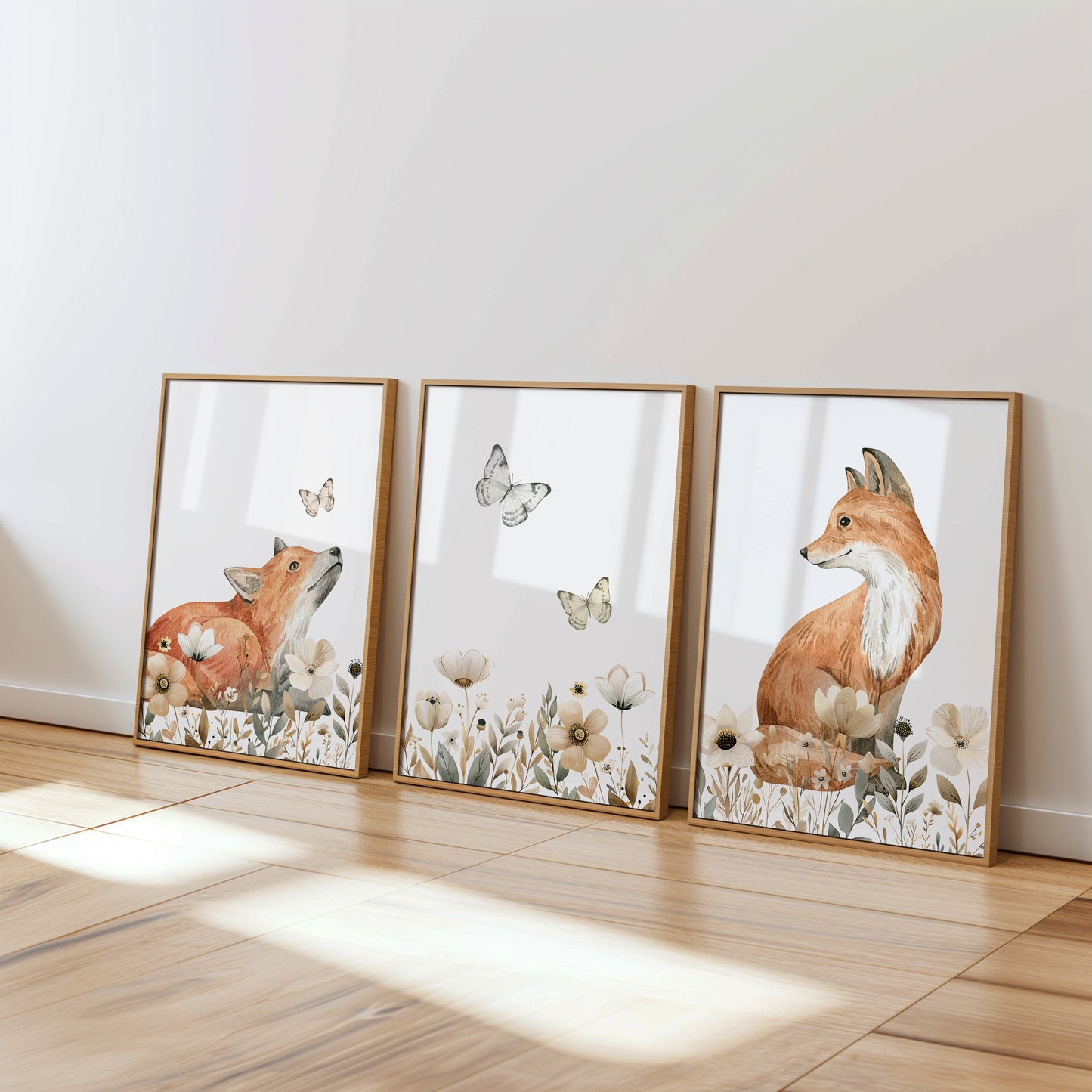 Tranquil Fox in Bloom, Set of 3, N095