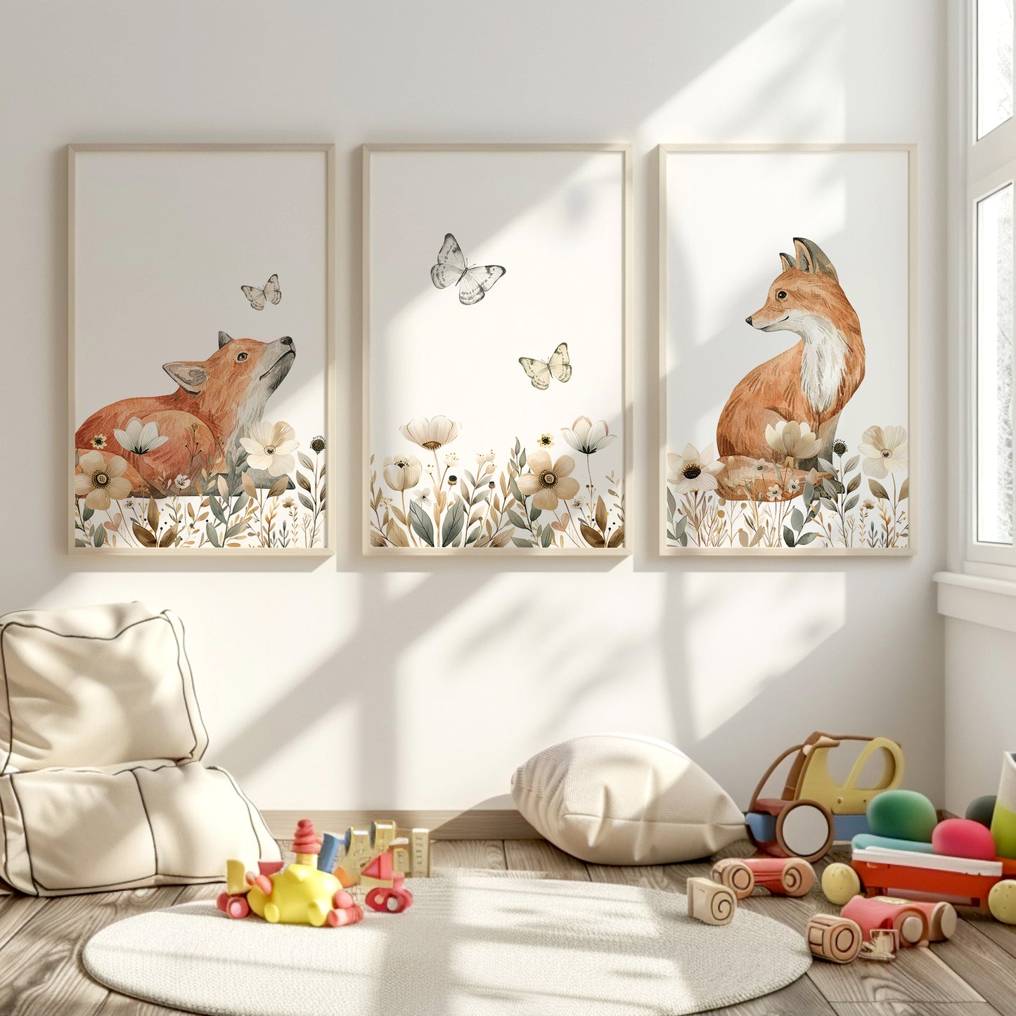 Tranquil Fox in Bloom, Set of 3, N095