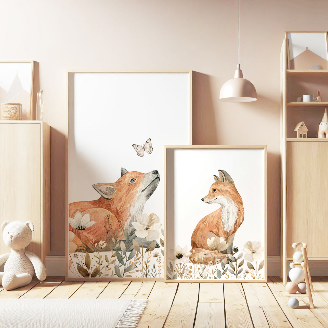 Tranquil Fox in Bloom, Set of 3, N095