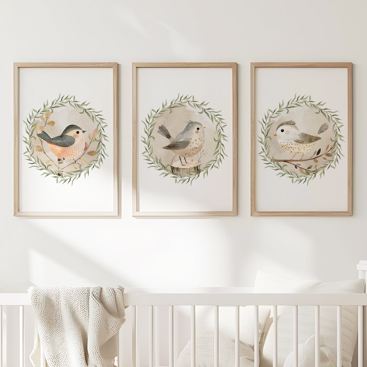 Songbirds in Bloom: Enchanting Animal Wall Art for Nurseries, Set of 3, N096