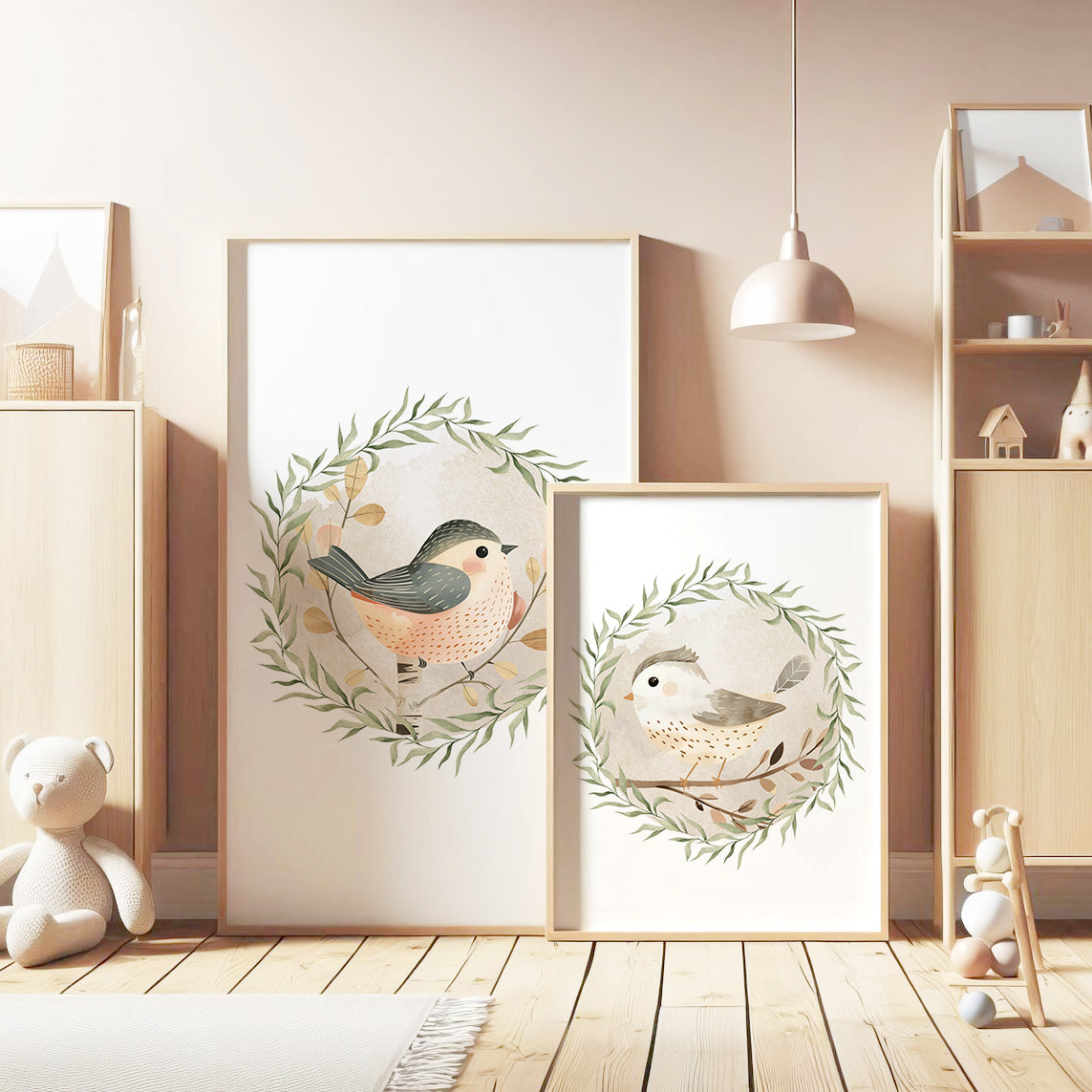 Songbirds in Bloom: Enchanting Animal Wall Art for Nurseries, Set of 3, N096