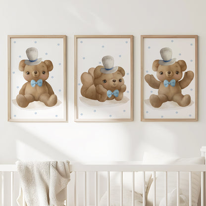 Cuddly Bear Prince & Princess - Adorable Nursery Decor for Baby Room, Set of 3, N098