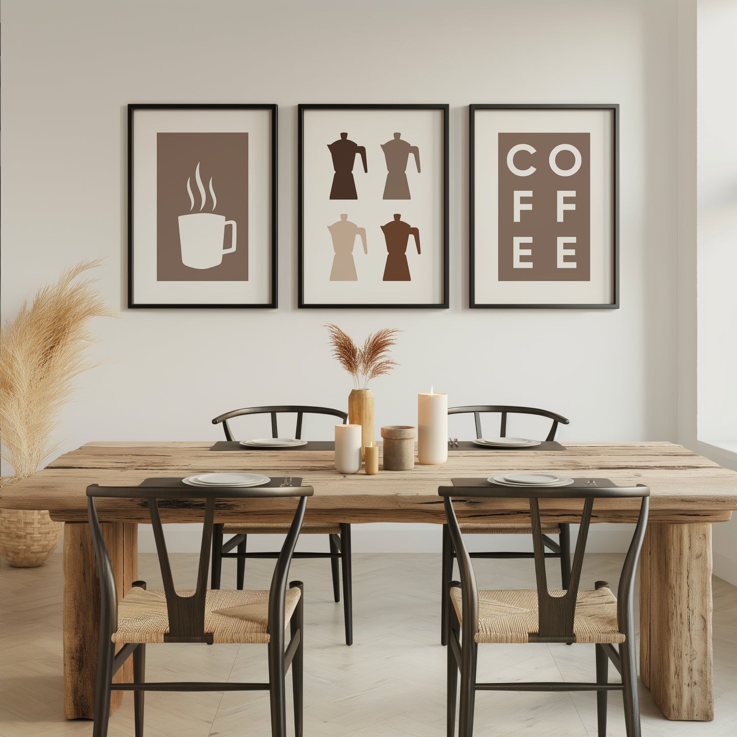 Morning Brew Art Set: Coffee Lover's Trio for Your Kitchen Wall, Set of 3, D098