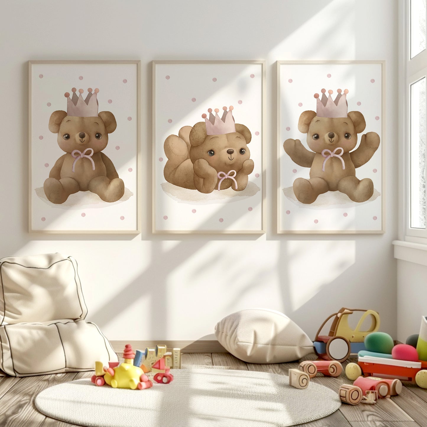 Cuddly Bear Prince & Princess - Adorable Nursery Decor for Baby Room, Set of 3, N098