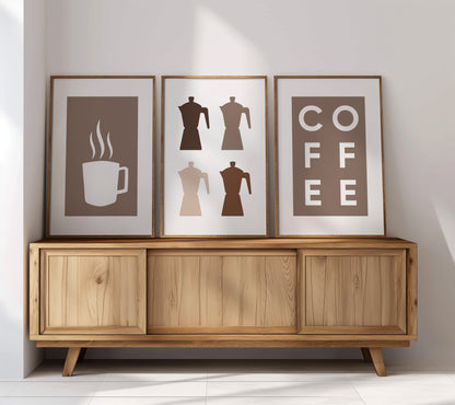 Morning Brew Art Set: Coffee Lover's Trio for Your Kitchen Wall, Set of 3, D098