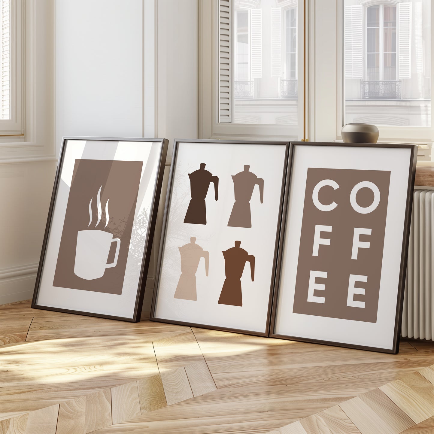 Morning Brew Art Set: Coffee Lover's Trio for Your Kitchen Wall, Set of 3, D098