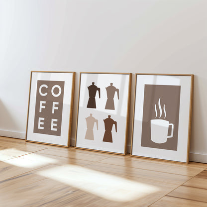 Morning Brew Art Set: Coffee Lover's Trio for Your Kitchen Wall, Set of 3, D098