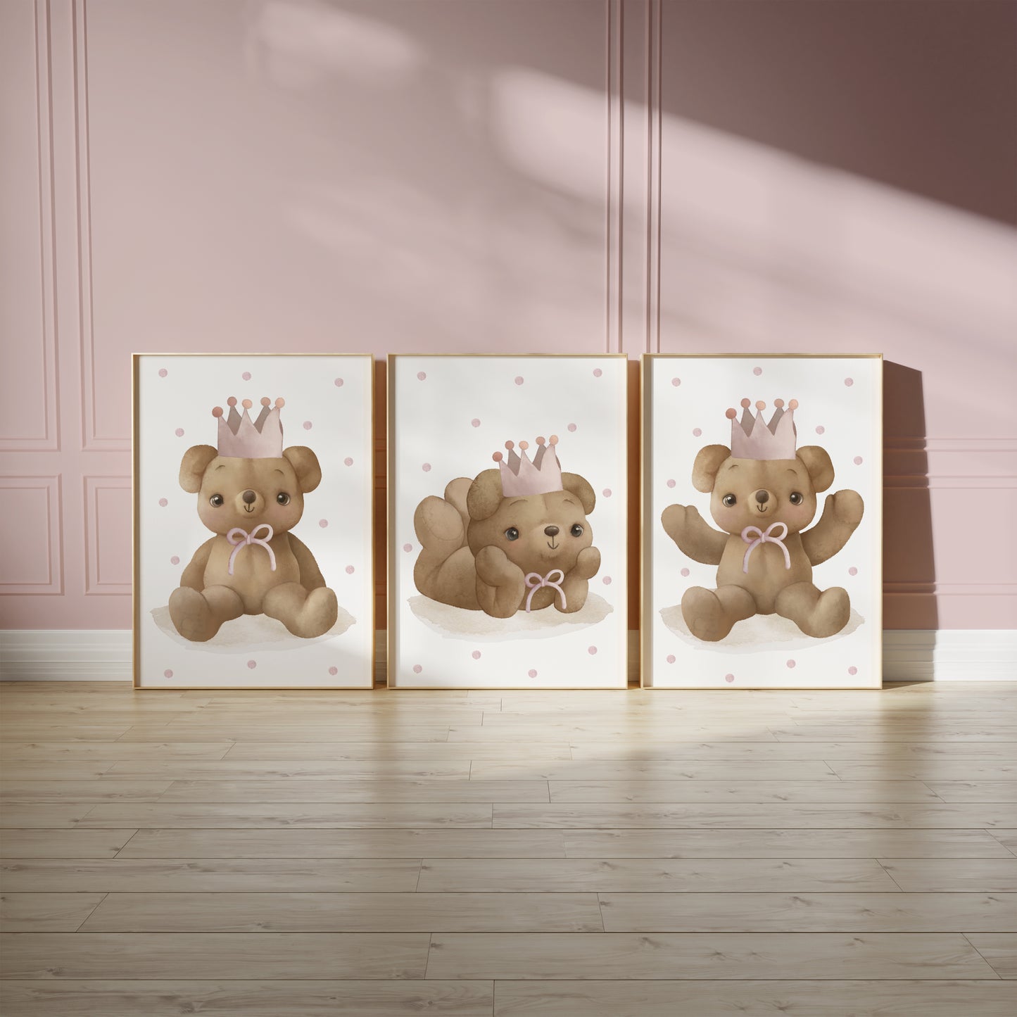 Cuddly Bear Prince & Princess - Adorable Nursery Decor for Baby Room, Set of 3, N098