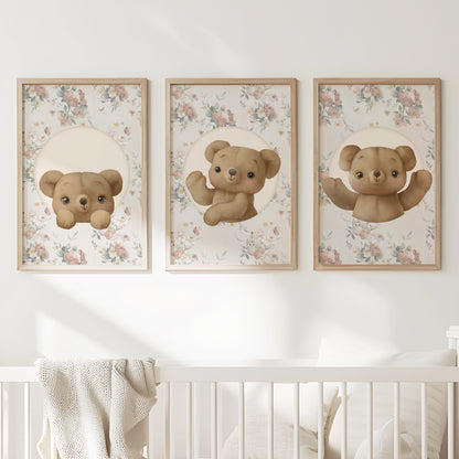 Vintage Floral Teddy Bear Nursery Set, Set of 3, N099