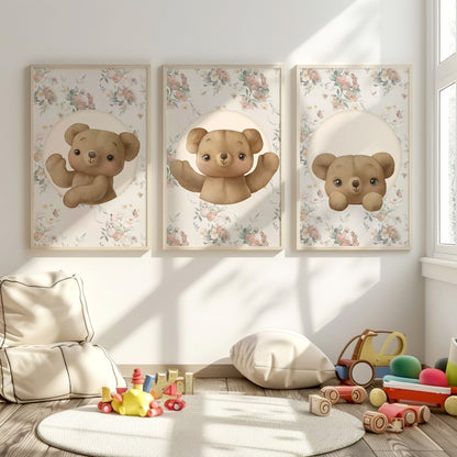 Vintage Floral Teddy Bear Nursery Set, Set of 3, N099