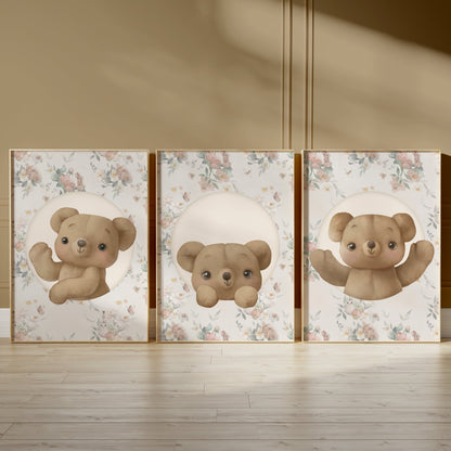 Vintage Floral Teddy Bear Nursery Set, Set of 3, N099