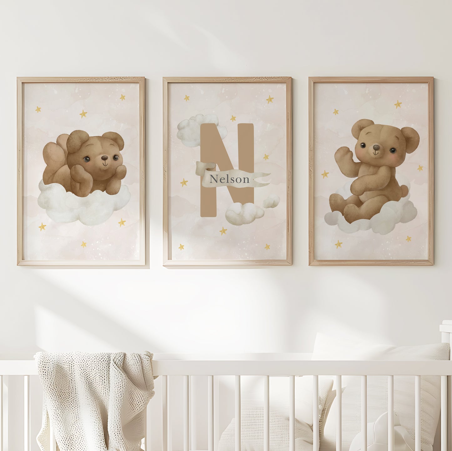 Starry Night Bears: Personalized Nursery Art with Custom Name, Set of 3 N100