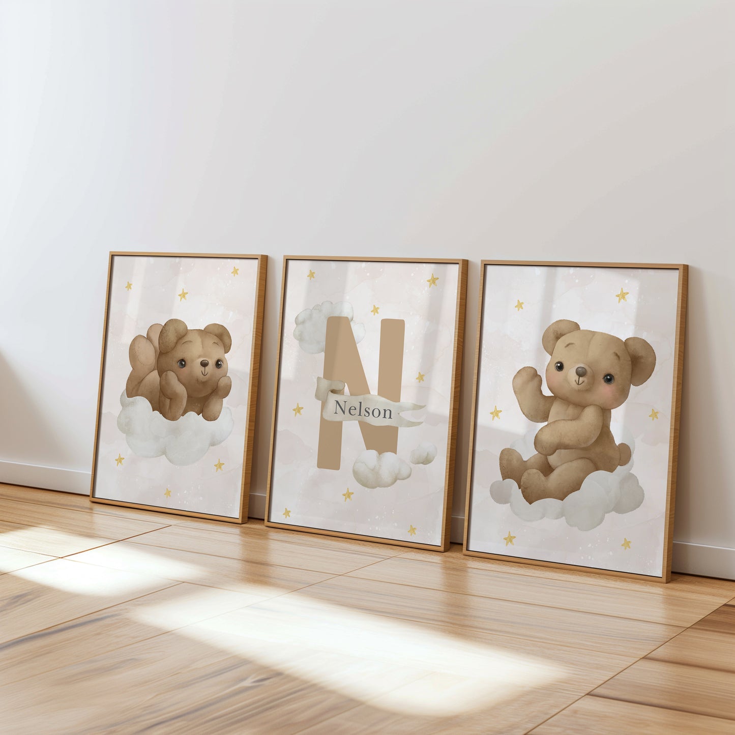 Starry Night Bears: Personalized Nursery Art with Custom Name, Set of 3 N100