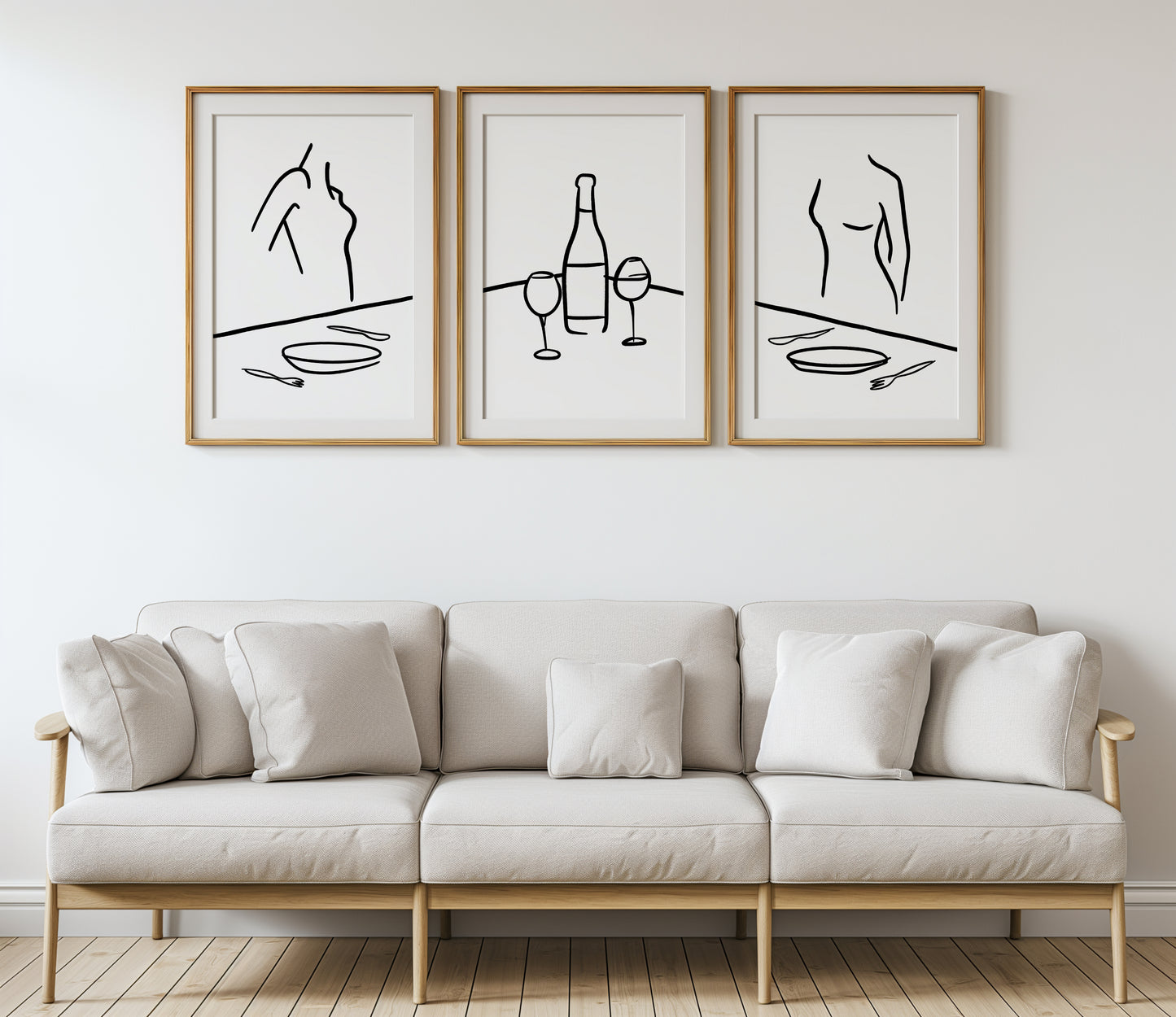 Elegance in Line: Table, Wine, and Graceful Silhouettes, Set of 3, D100