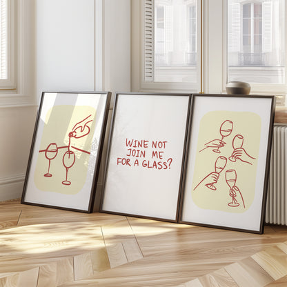 Cheers to Simplicity: Elegant Wine Artwork, Set of 3, D101