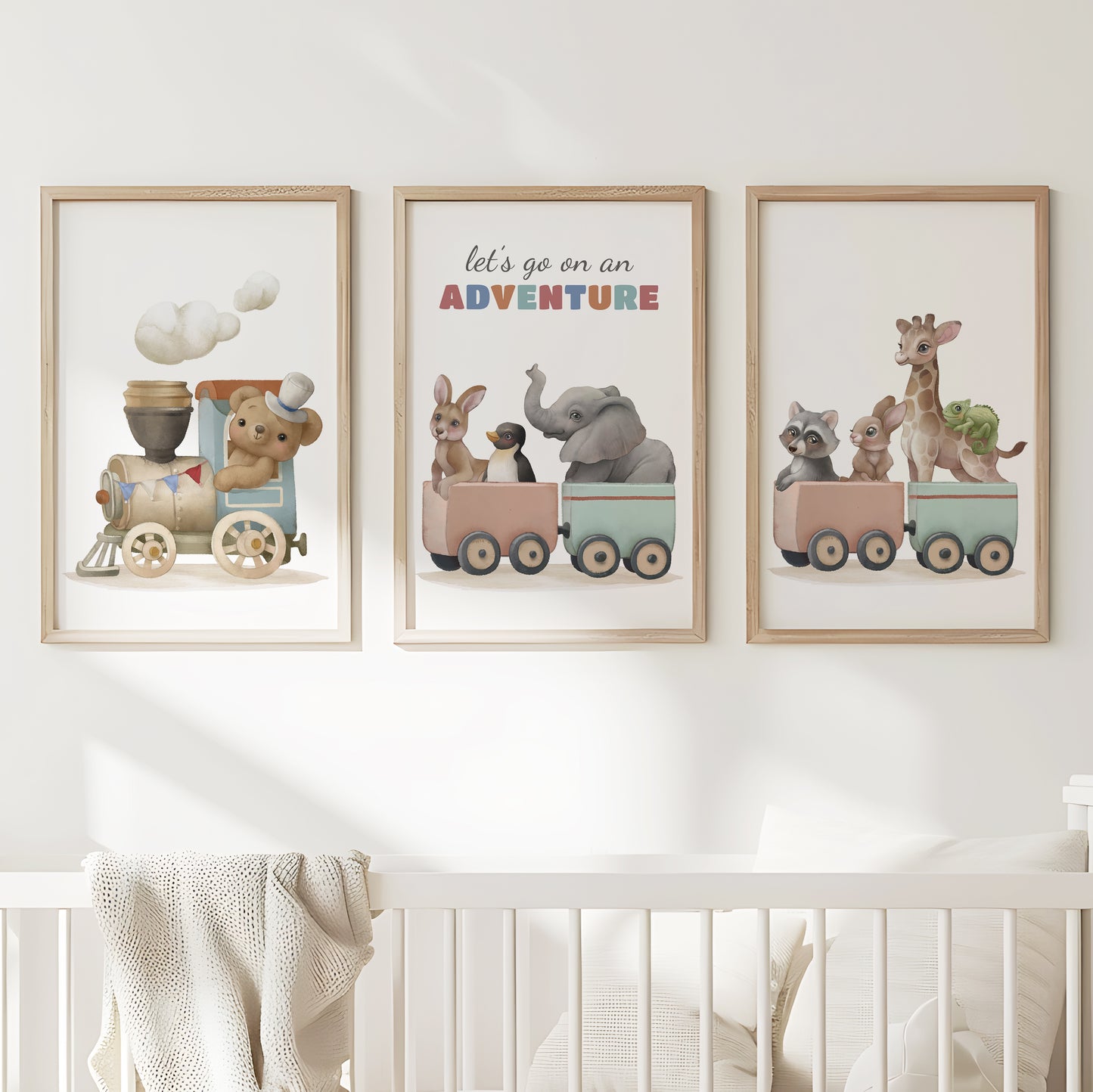 Animal Train Journey Wall Prints, Set of 3, N104