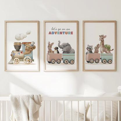 Animal Train Journey Wall Prints, Set of 3, N104