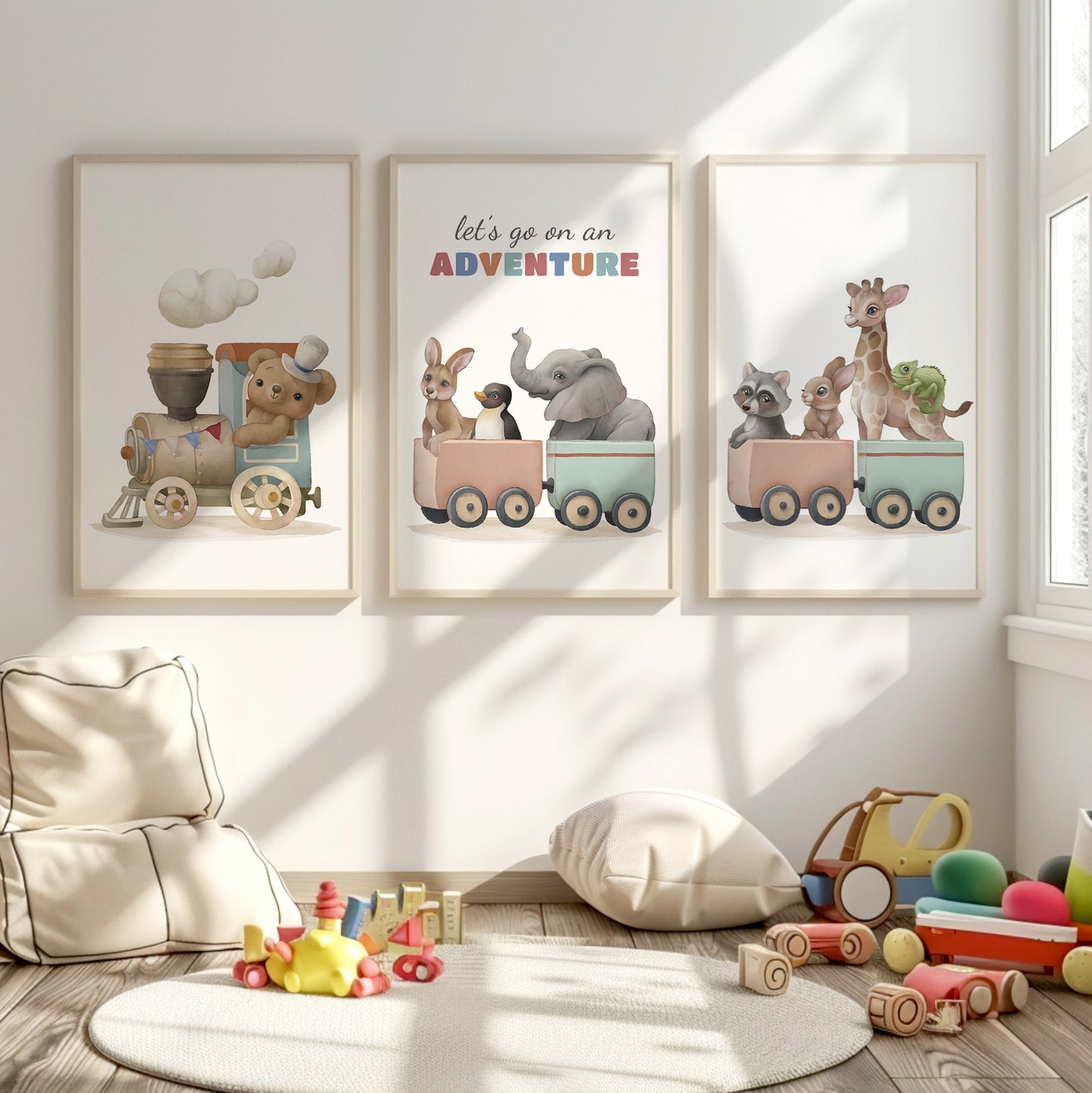 Animal Train Journey Wall Prints, Set of 3, N104