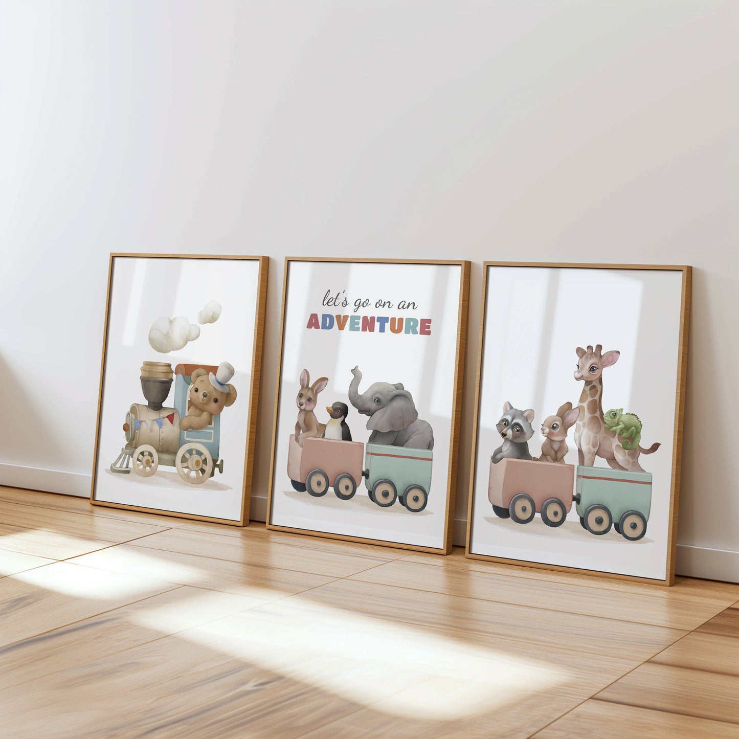 Animal Train Journey Wall Prints, Set of 3, N104