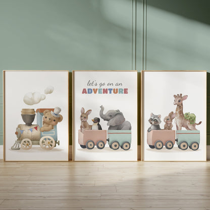 Animal Train Journey Wall Prints, Set of 3, N104