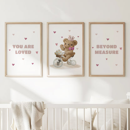 You Are Loved, Beyond Measure – Personalized Teddy Bear Art, Set of 3, N109