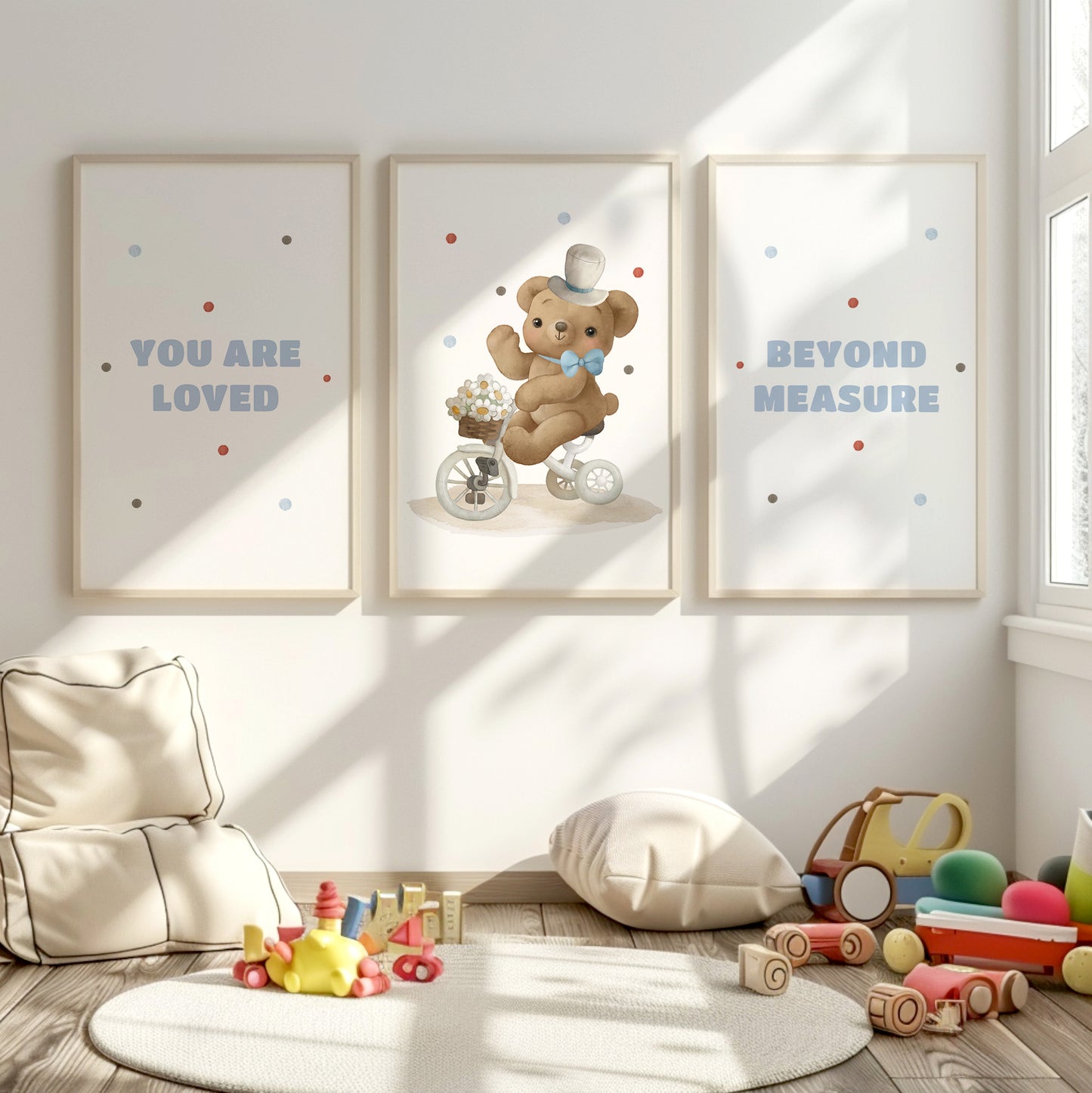 You Are Loved, Beyond Measure – Personalized Teddy Bear Art, Set of 3, N109