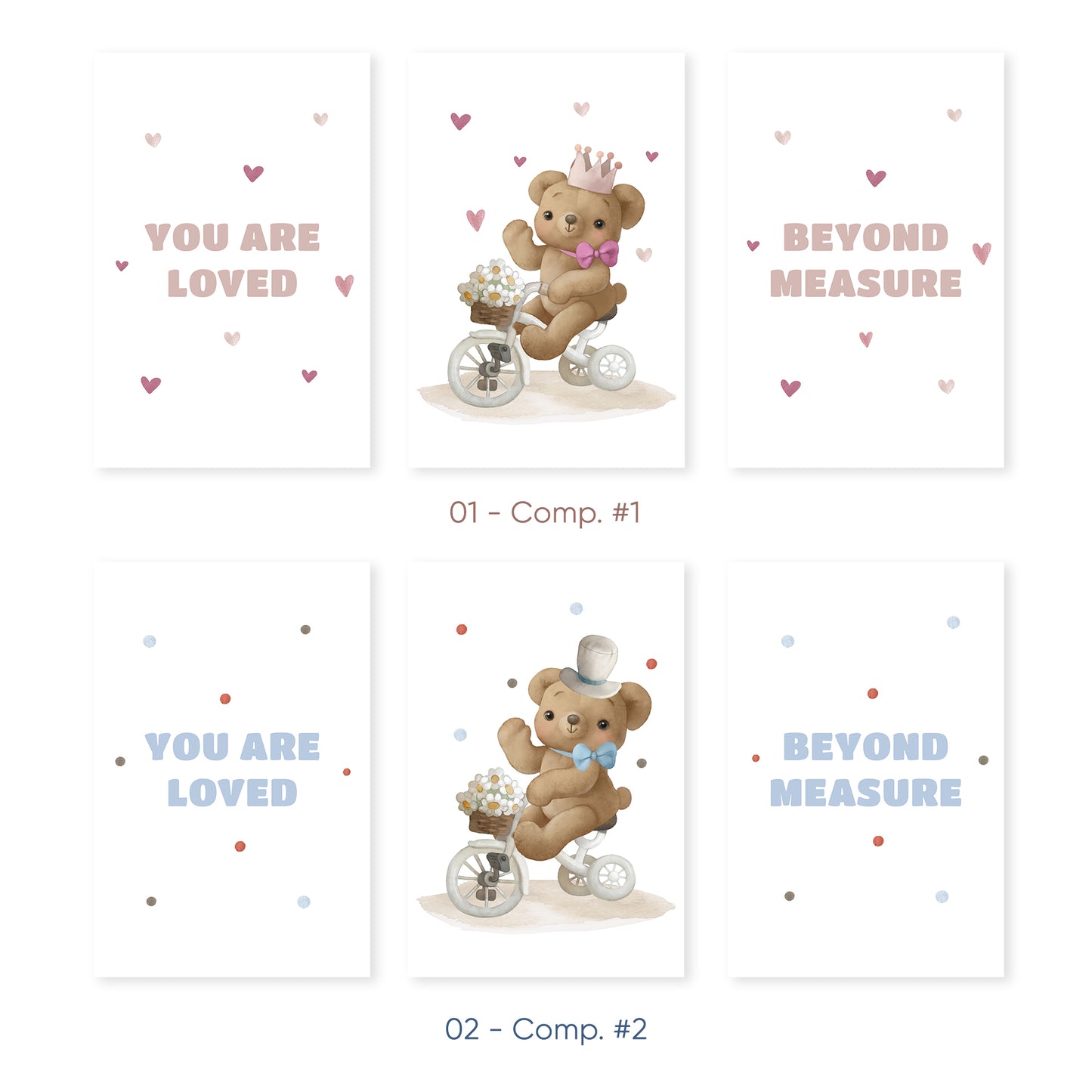 You Are Loved, Beyond Measure – Personalized Teddy Bear Art, Set of 3, N109