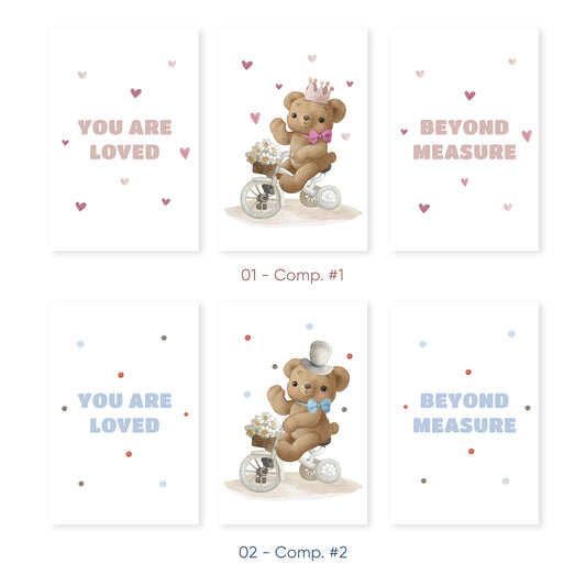 You Are Loved, Beyond Measure – Personalized Teddy Bear Art, Set of 3, N109