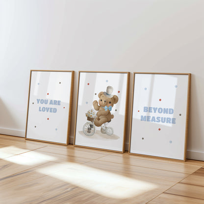 You Are Loved, Beyond Measure – Personalized Teddy Bear Art, Set of 3, N109