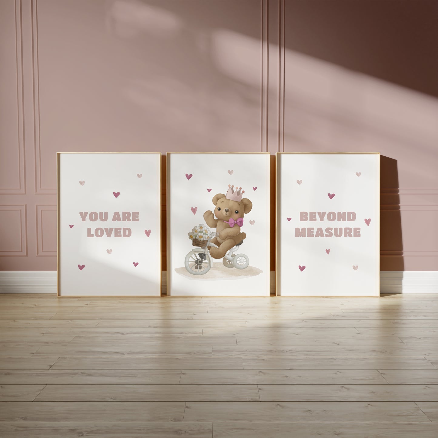 You Are Loved, Beyond Measure – Personalized Teddy Bear Art, Set of 3, N109