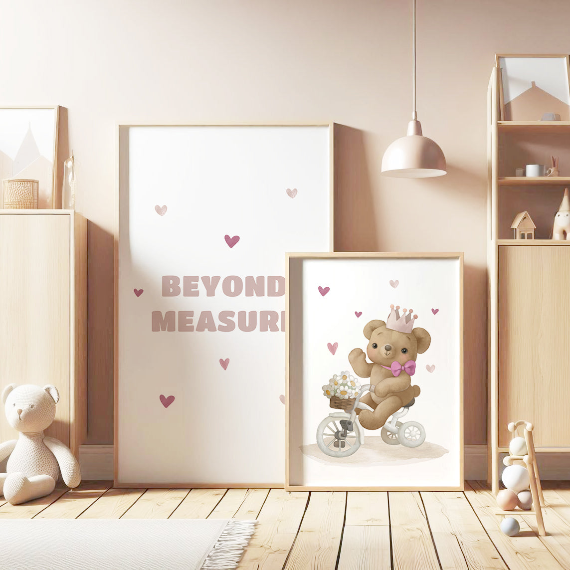 You Are Loved, Beyond Measure – Personalized Teddy Bear Art, Set of 3, N109