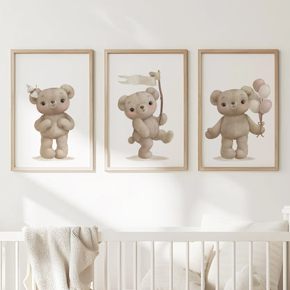 Teddy Bear Dreams: Balloon, Flag, and Butterfly Delight, Set of 3, N110