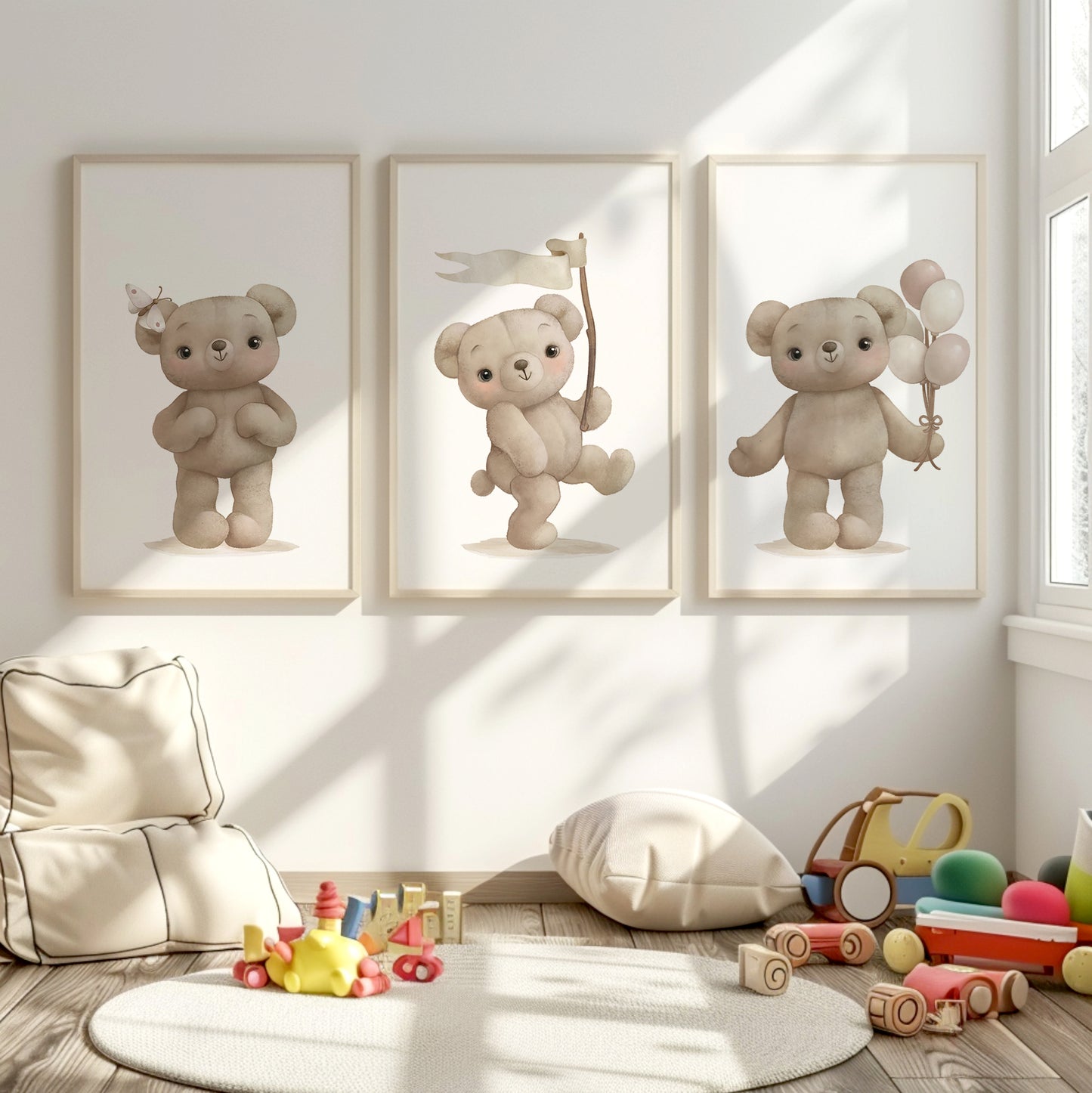 Teddy Bear Dreams: Balloon, Flag, and Butterfly Delight, Set of 3, N110