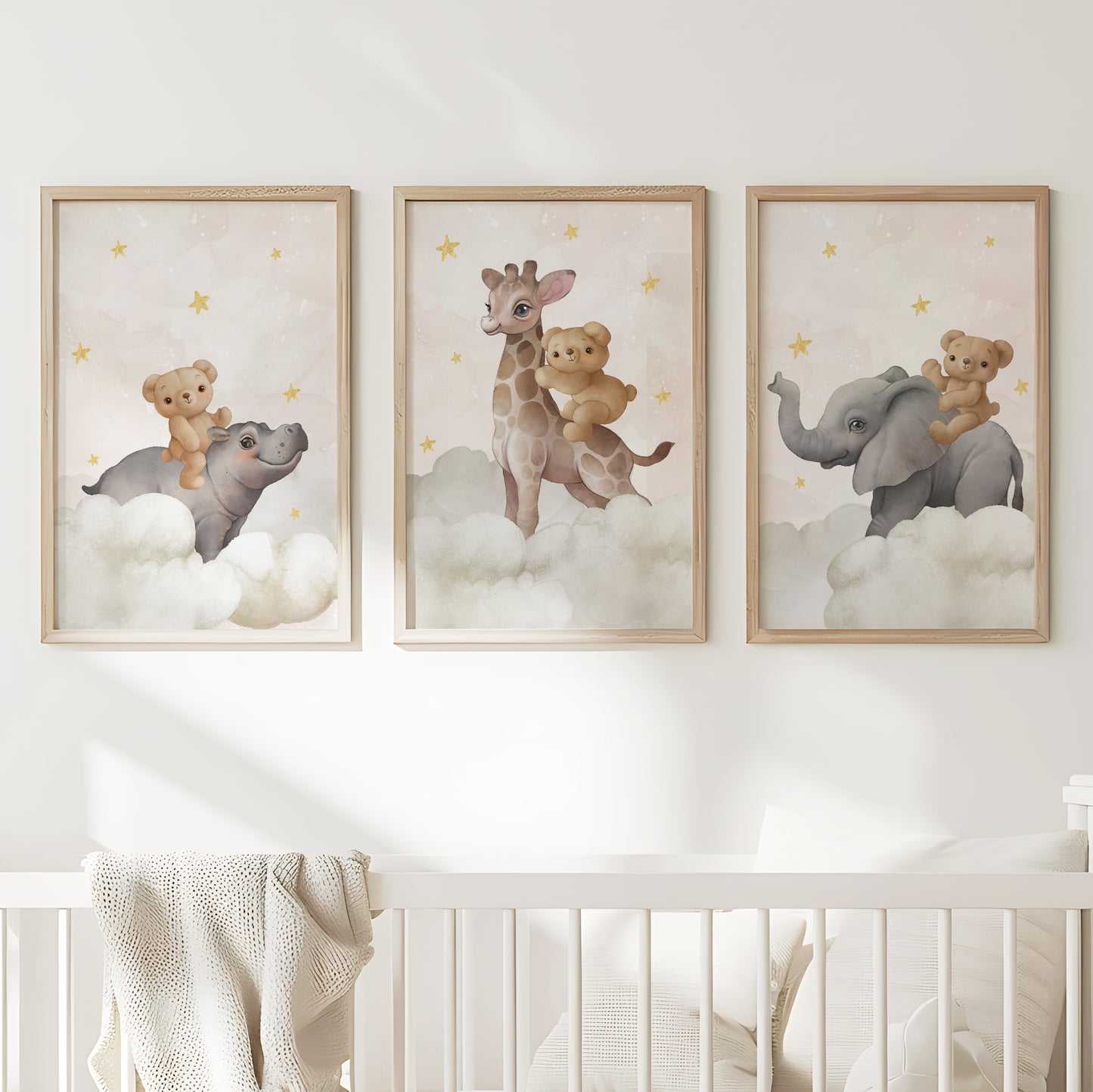 Celestial Safari: Dreamy Animal Friends Nursery Wall Art, Set of 3, N111