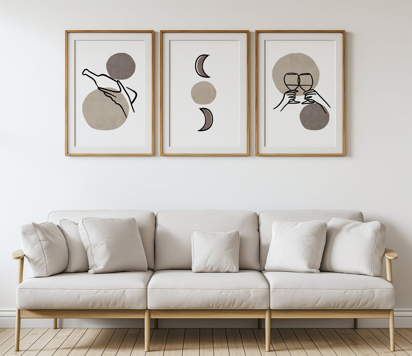 Celestial Cheers: Abstract Wine and Moon Trio, Set of 3, D112